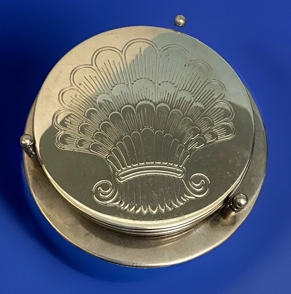 Vintage Shell Motif Leonard Silver Plated Coasters Set of 6 w/ Caddy Hong Kong